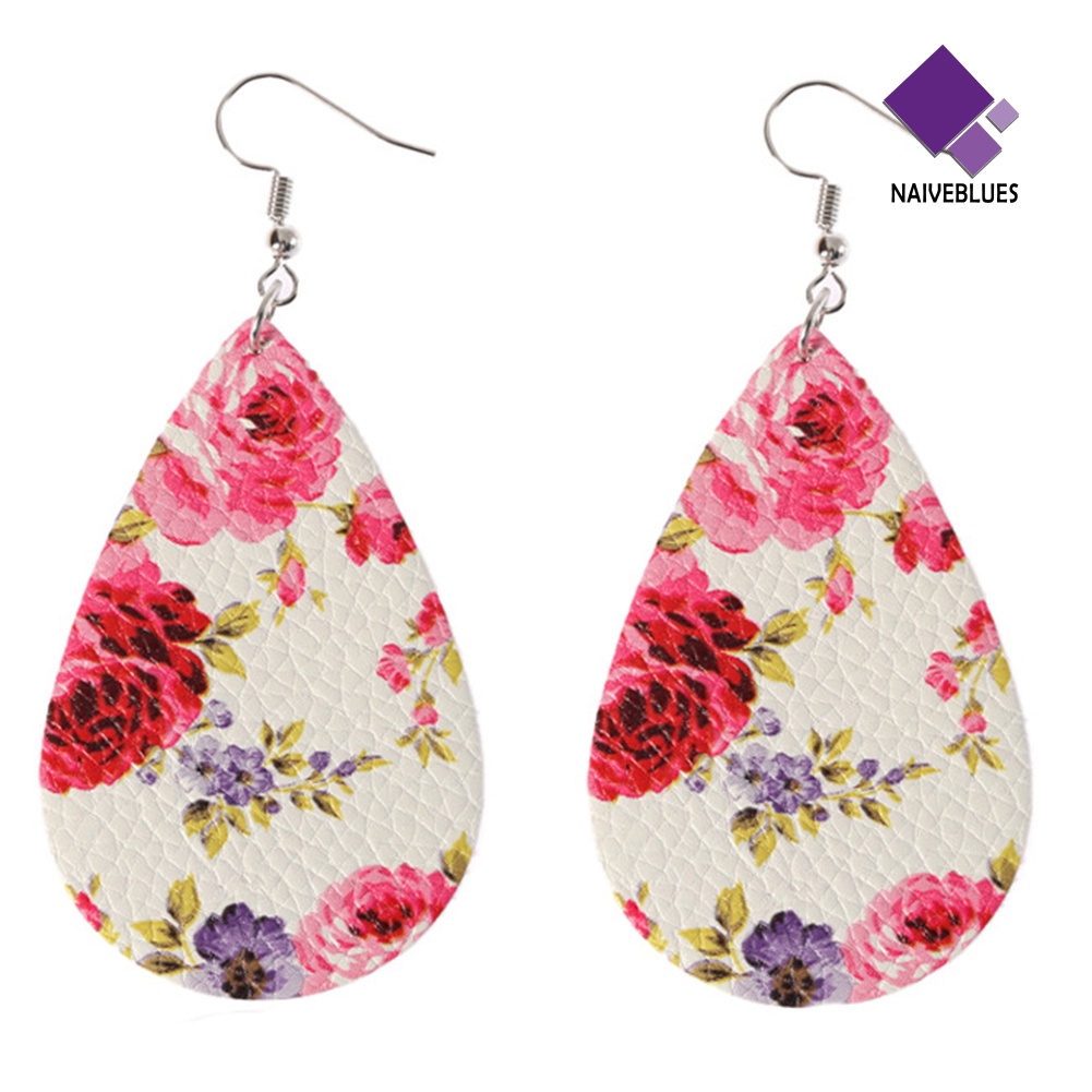 Anting Hook Bahan Kulit Imitasi Motif Bunga Gaya Boho Untuk Wanita