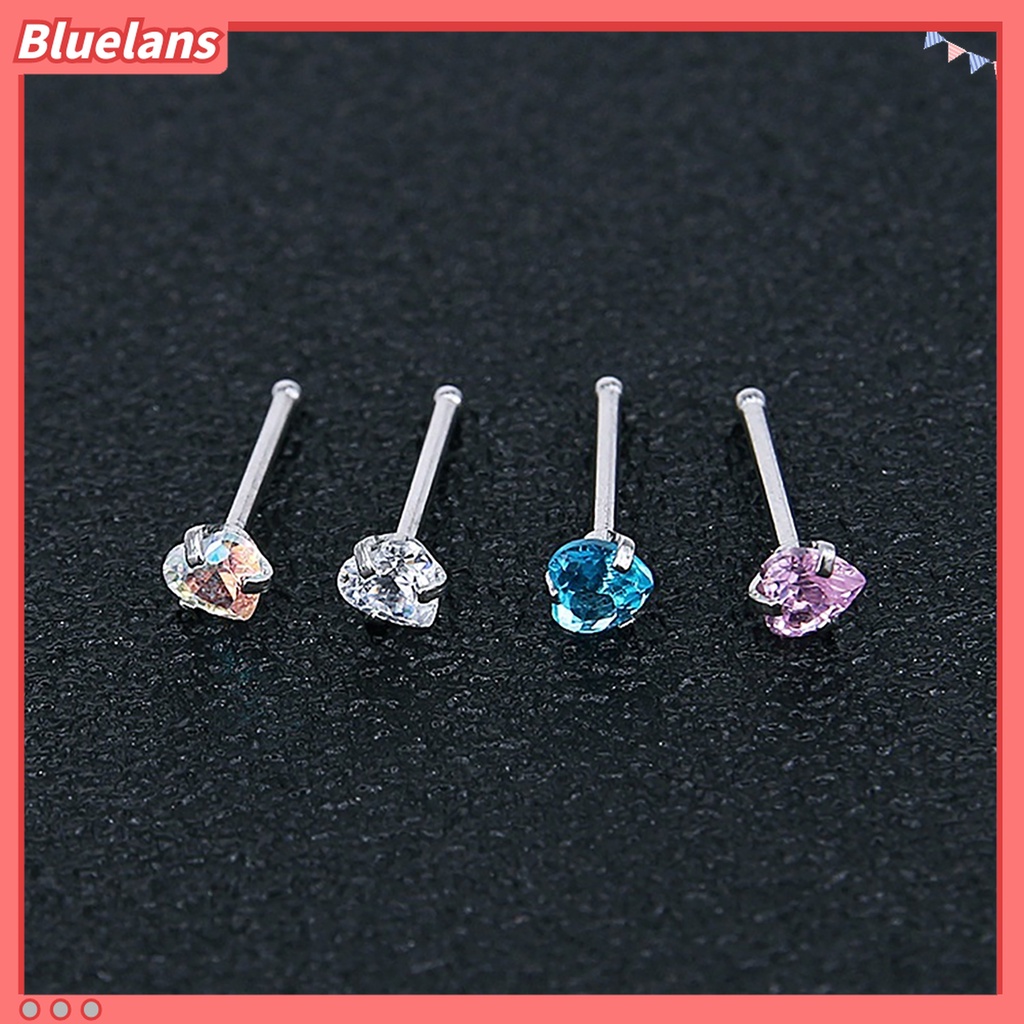 3pcs Cincin Hidung Bahan Stainless Steel Bentuk Bintang Hati Aksen Cubic Zircon Untuk Pesta