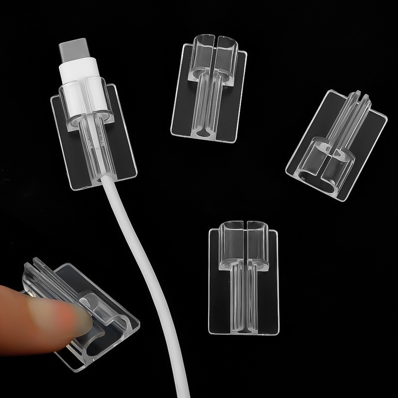 1 / 5Pcs Klem Organizer Kabel Charger Transparan Dengan Perekat Untuk Apple Iphone