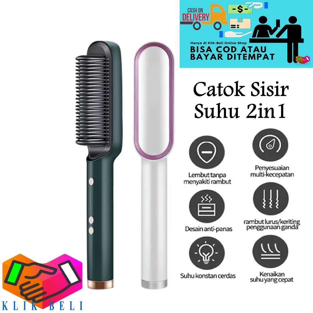 Sisir Catokan Pelurus Rambut Lurus dan Keriting 2in1 Catok Suhu Rambut Straightener Combs