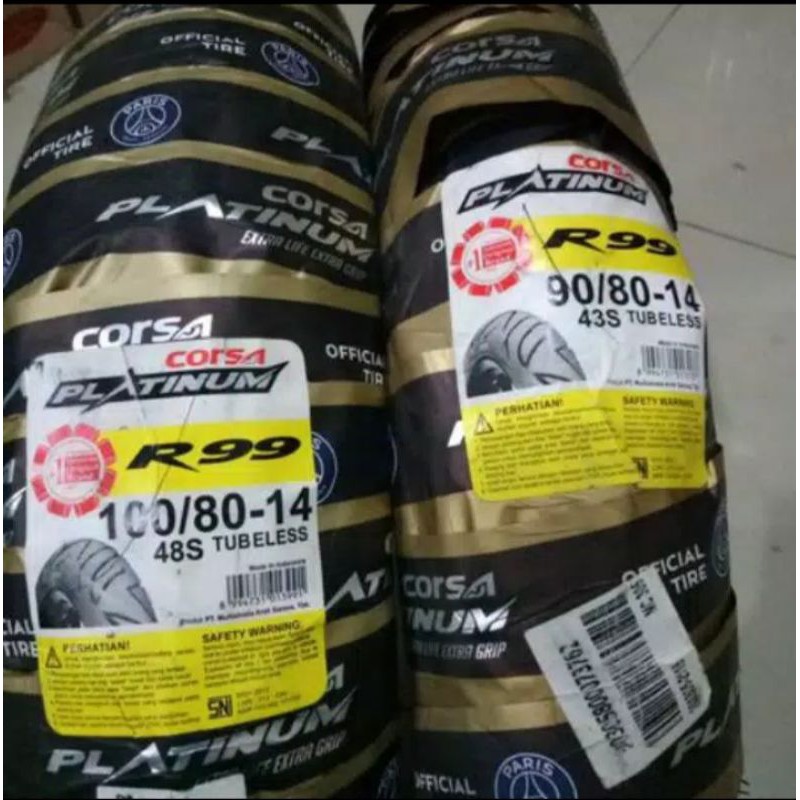 Ban Motor CORSA PLATINUM R99 SATUPAKET 90 / 80 dan 100 / 80 ring 14
