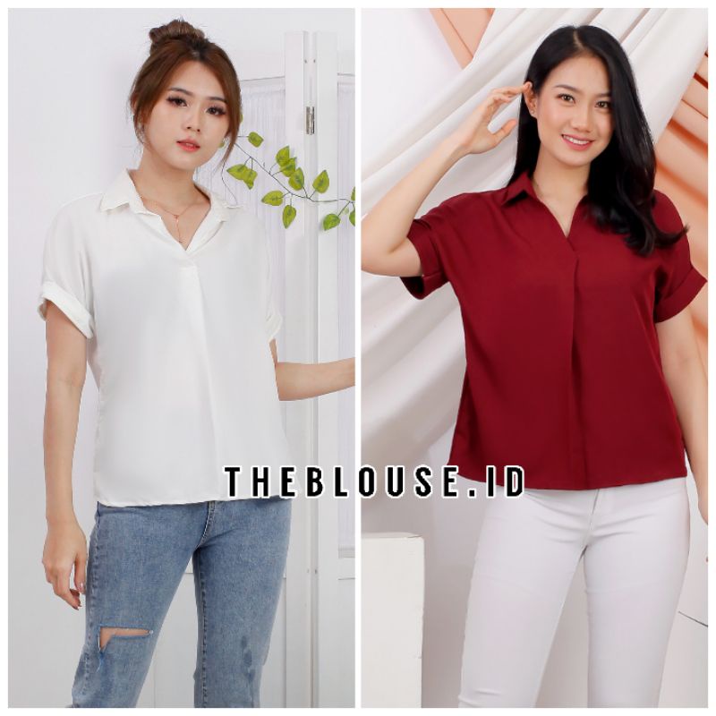 Baju Atasan Kemeja Wanita Polos Putih Casual Lengan Pendek Shakila Twill