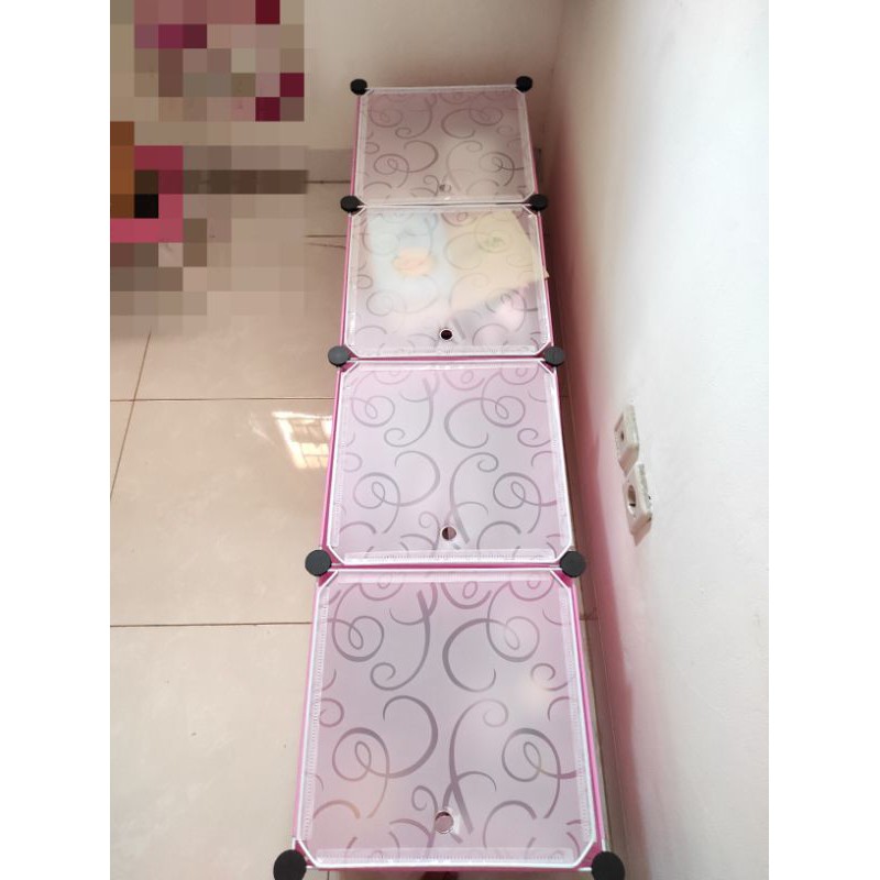 Preloved/Bekas Pakai Lemari plastik lemari pakaian rak serbaguna susun lemari baju 4pintu+1gantungan