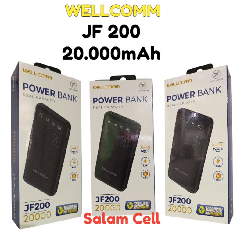 Powerbank WELLCOMM JF200 20.000mAh Power Bank JM100 VVIP 10.000mAh Type C Input 2 Output Original Garansi