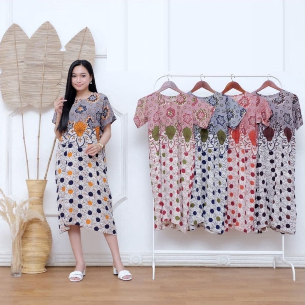 Daster Kencana Ungu Batik - Daster Busui LD 105 - Atasan Wanita - Batik Motif Abstrak Kekinian-Polka