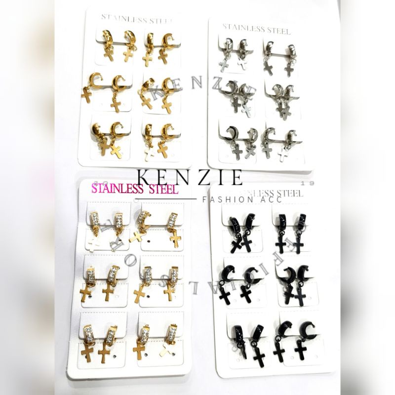 Anting tusuk salib isi 12 pcs bahan titanium