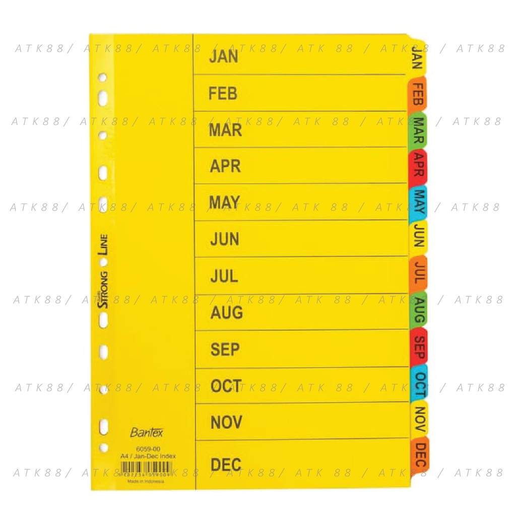 

Bantex Cardboard Divider & Indexes A4 Jan-Dec (12 Pages) #6059