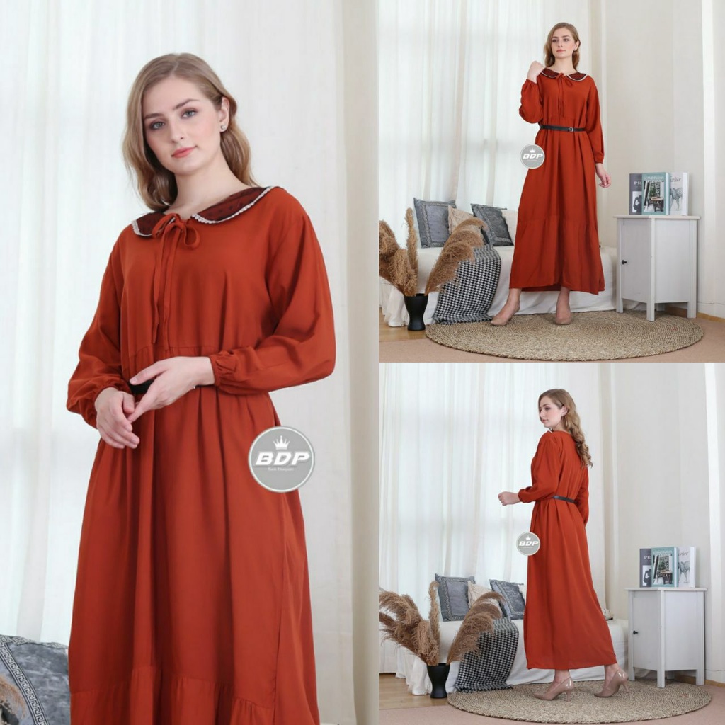 Dianputri - Daster Arab Zeema | Rayon Super Grade A | Resleting Depan Busui | Renda Milo Ori-Elizabeth Maroon