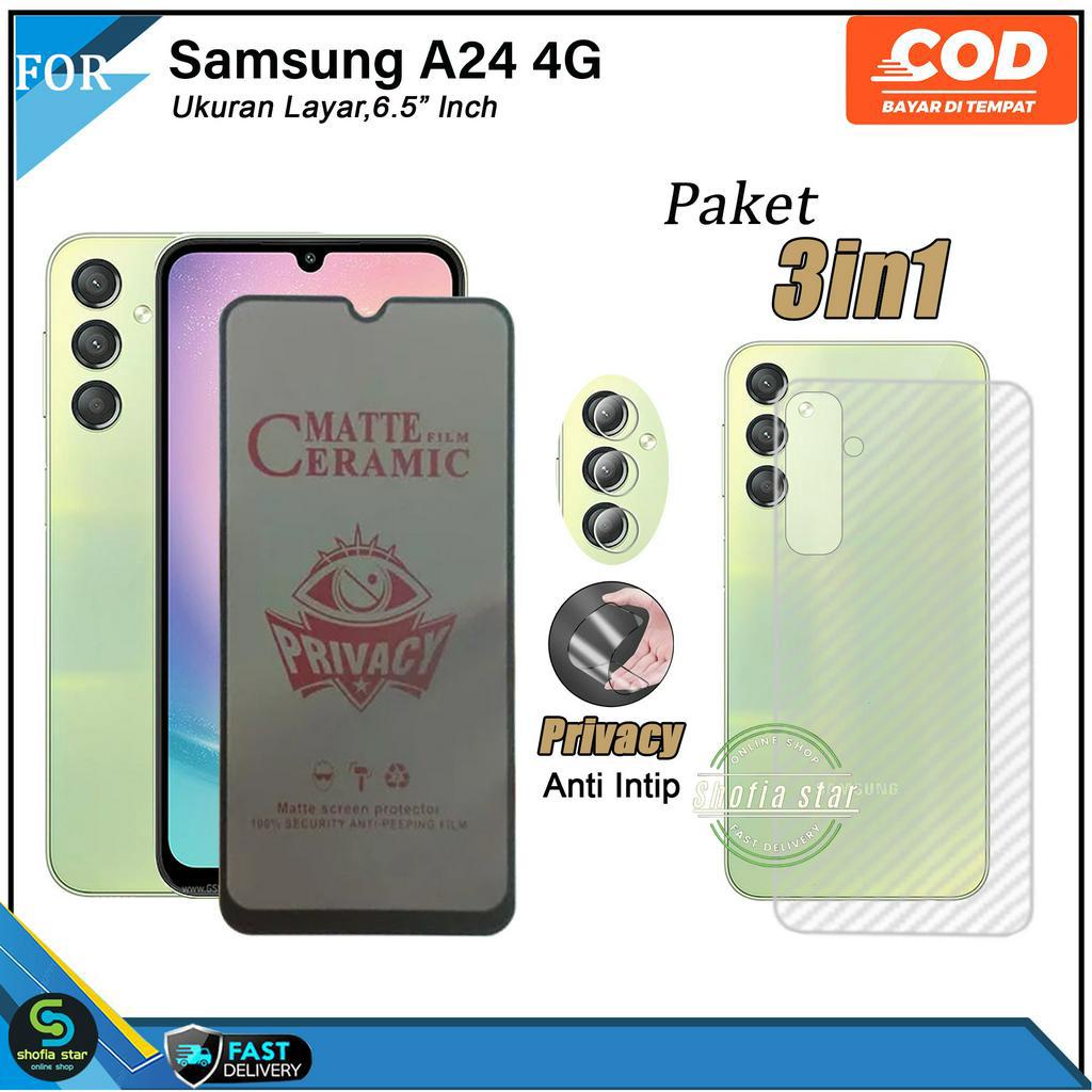 Paket 3in1 Tempered Glass Ceramic Privacy Samsung A24 4G A34 5G A54 5G M14 5G  Anti Gores Anti Spy Full Layar