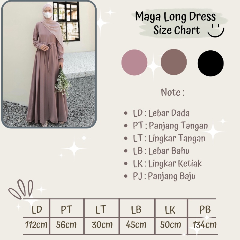 Maya Long Dress - Gamis Wanita Remaja Muslim Busui Jumbo One Size Bahan Rayon Twill Premium Motif Polos Lengan Panjang / Gamis Model Terbaru 2022