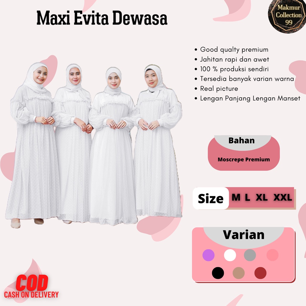 Gamis Perempuan Dewasa Terbaru Maxi Evita Matt Moscrepe+TilleDot Ukuran Jumbo Model Kekinian Good qualty premium