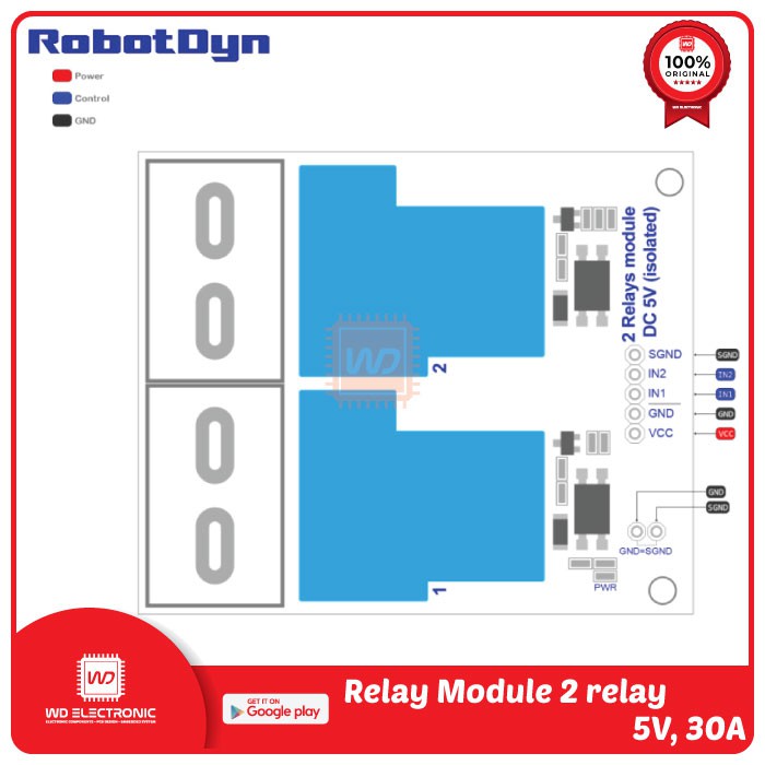 RobotDyn Relay Module 2 relay channel 5V 30A