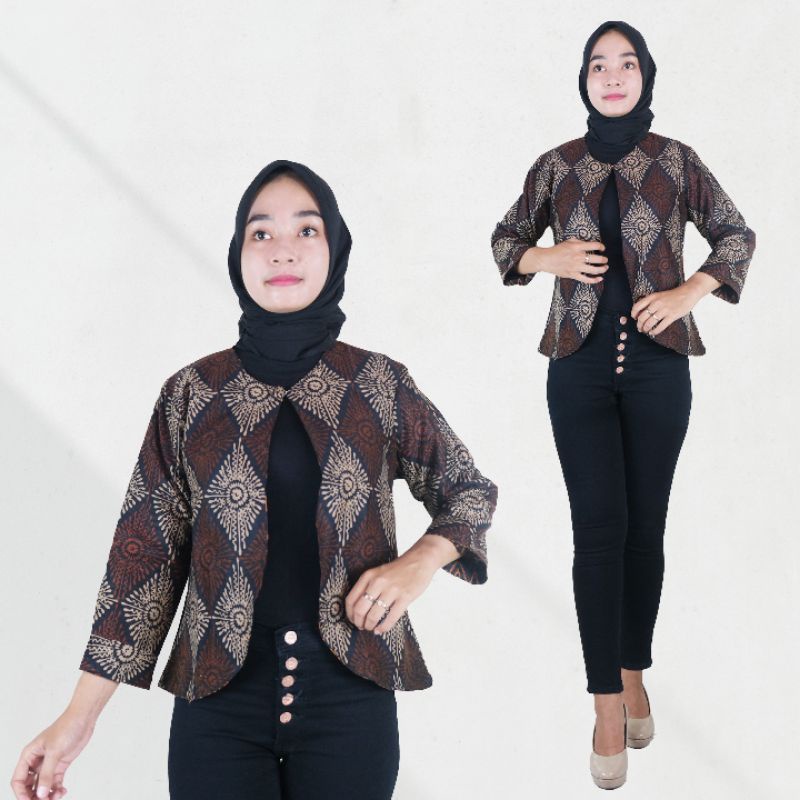 Bolero Batik Wanita Sogan Motif Bolak Balik - Naira Batik