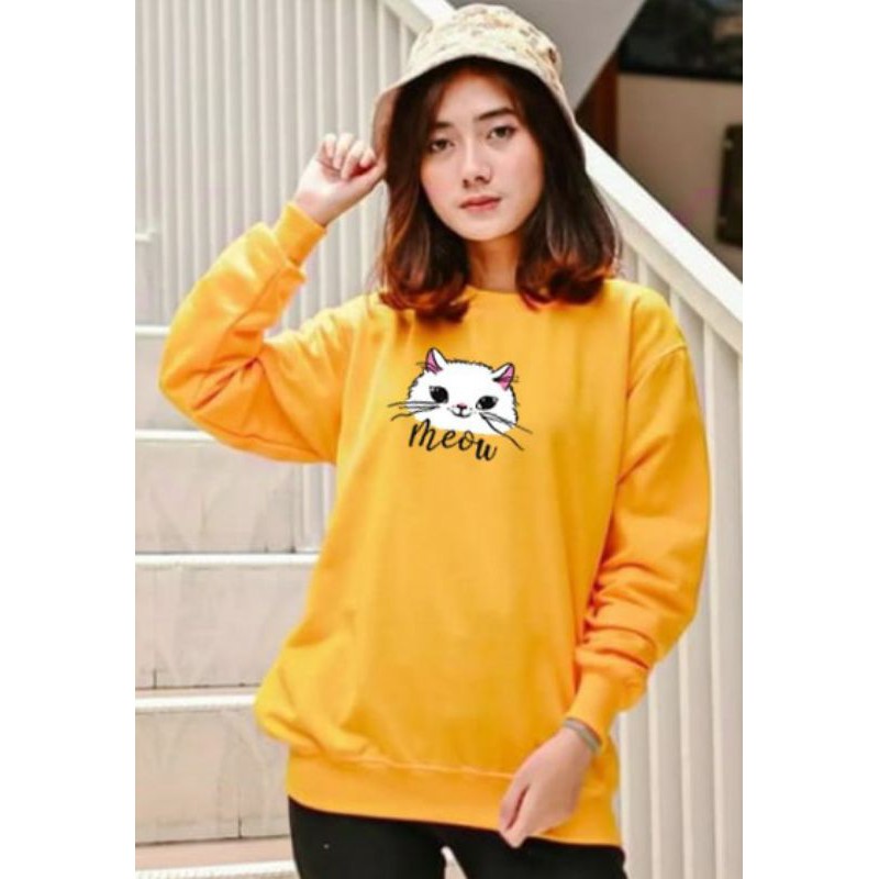 Kaos Lengan Panjang kepala MEOW / Kaos Sweatshirt / Atasan Wanita / Atasan Wanita Lengan Panjang