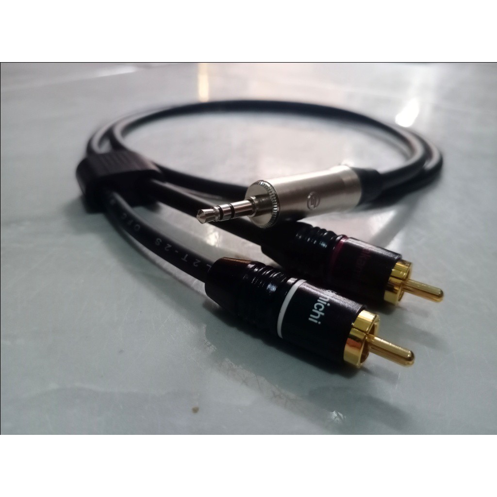 KABEL AUDIO AUX MINI STEREO 3.5MM KE RCA NAKAMICHI MALE CABANG 1-3 MTR