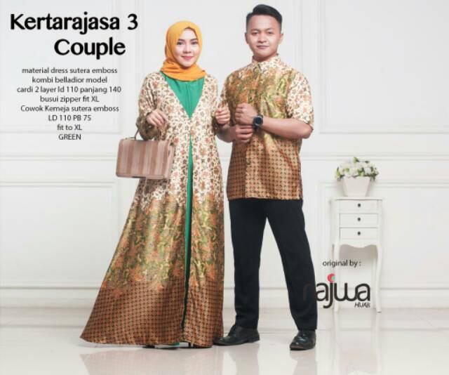 Kertarajasa Couple 3 Batik sarimbit suami istri bahan sutera embos kombi Belladior polos ORI Najwa