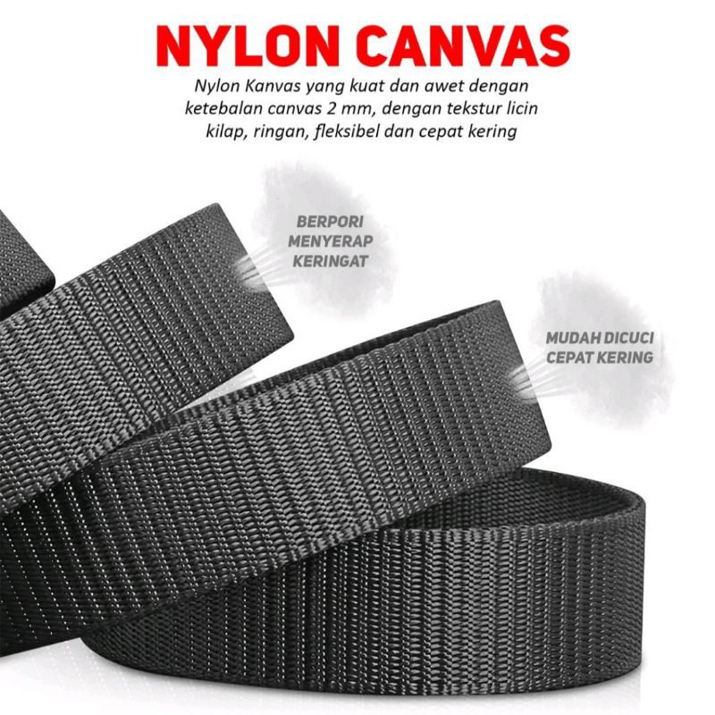 Ikat pinggang pria tactical 120cm dan 150cm jumbo sabuk kanvas nylon gesper katun black buckle ban
