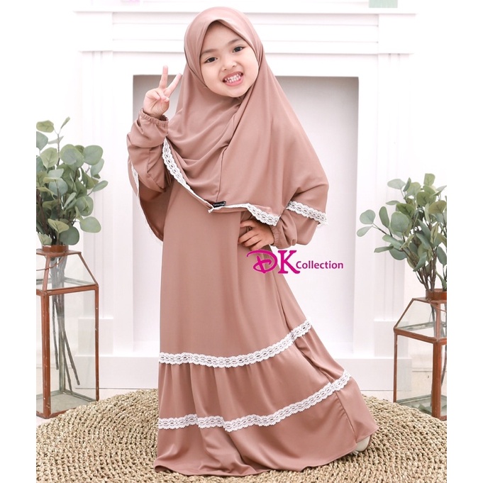 SET GAMIS HIJAB BAYI DAN ANAK DENGAN RENDA YANG LUCU