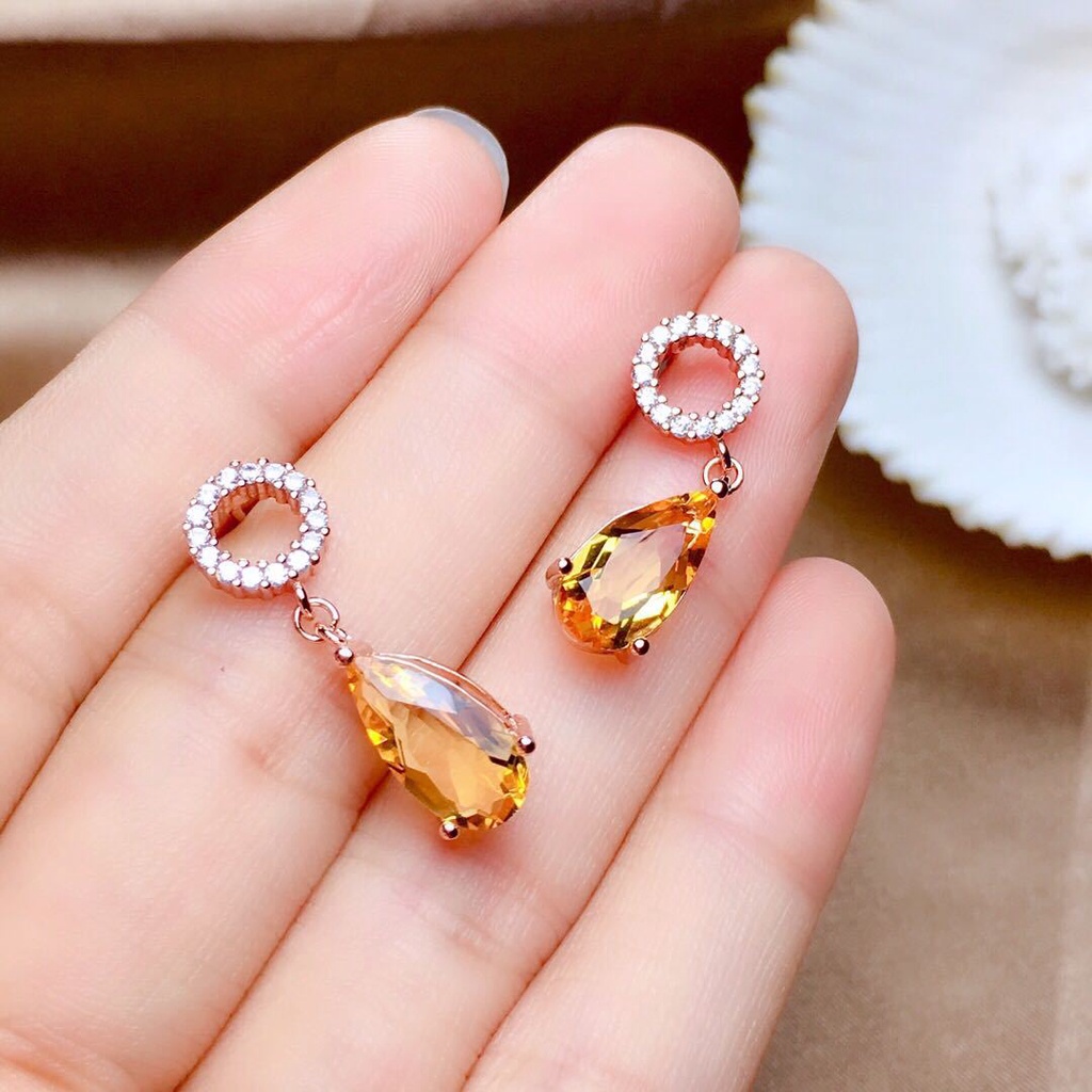 Goldkingdom Perhiasan Fashion 24K Bangkok Aksesoris Ready Stock Topaz Liontin Kristal Transparan Gloss Tuntas Berlapis925 Sterling Silver Topaz Biru Stud