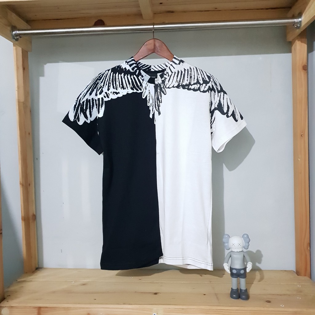 KAOS / TSHIRT / BAJU MARCELO BURLON WHITE AND BLACK SPLIT PREMIUM