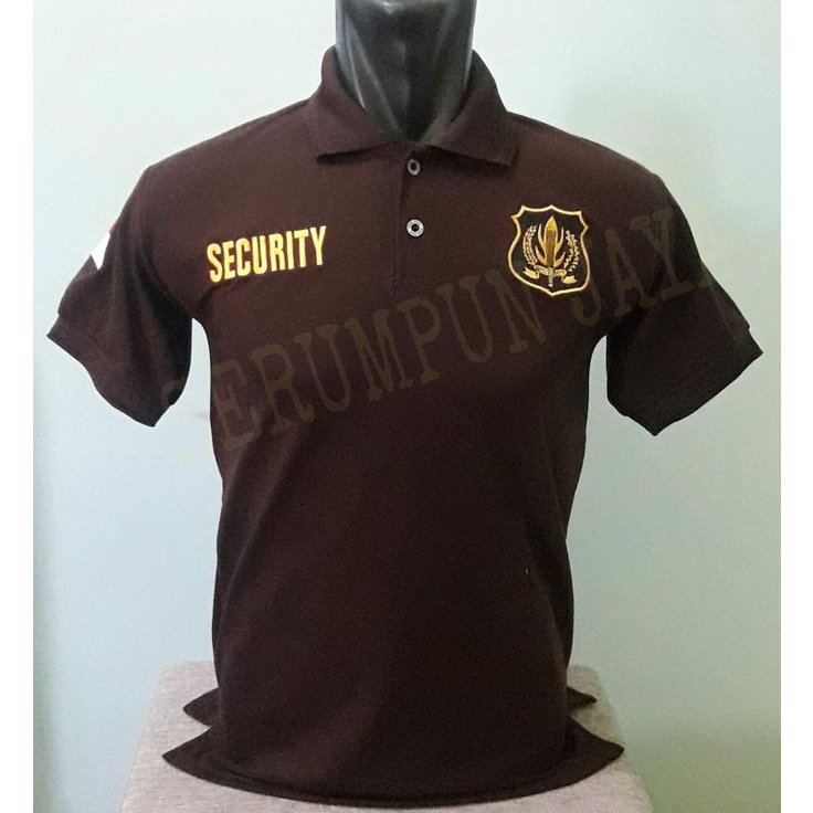 KAOS SECURITY COKLAT LOGO KUNING - KAOS KERAH SECURITY COKLAT FULL BORDIR