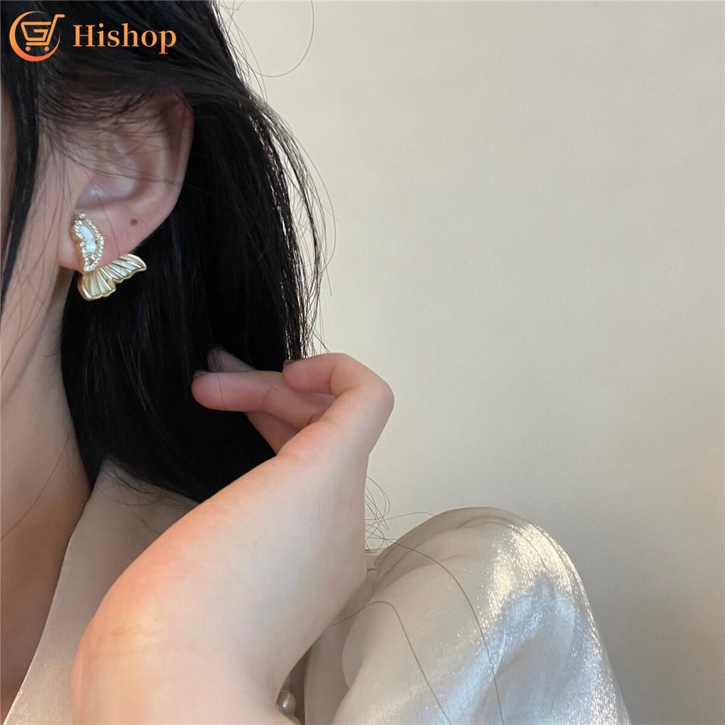 Anting Stud Bentuk Sayap Kupu-Kupu Aksen Kristal Bahan Resin Untuk Wanita