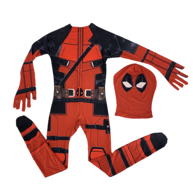 Anak-anak Anak Laki-laki Kostum Deadpool dengan Tas Topeng Superhero Cosplay Suit Bodysuit