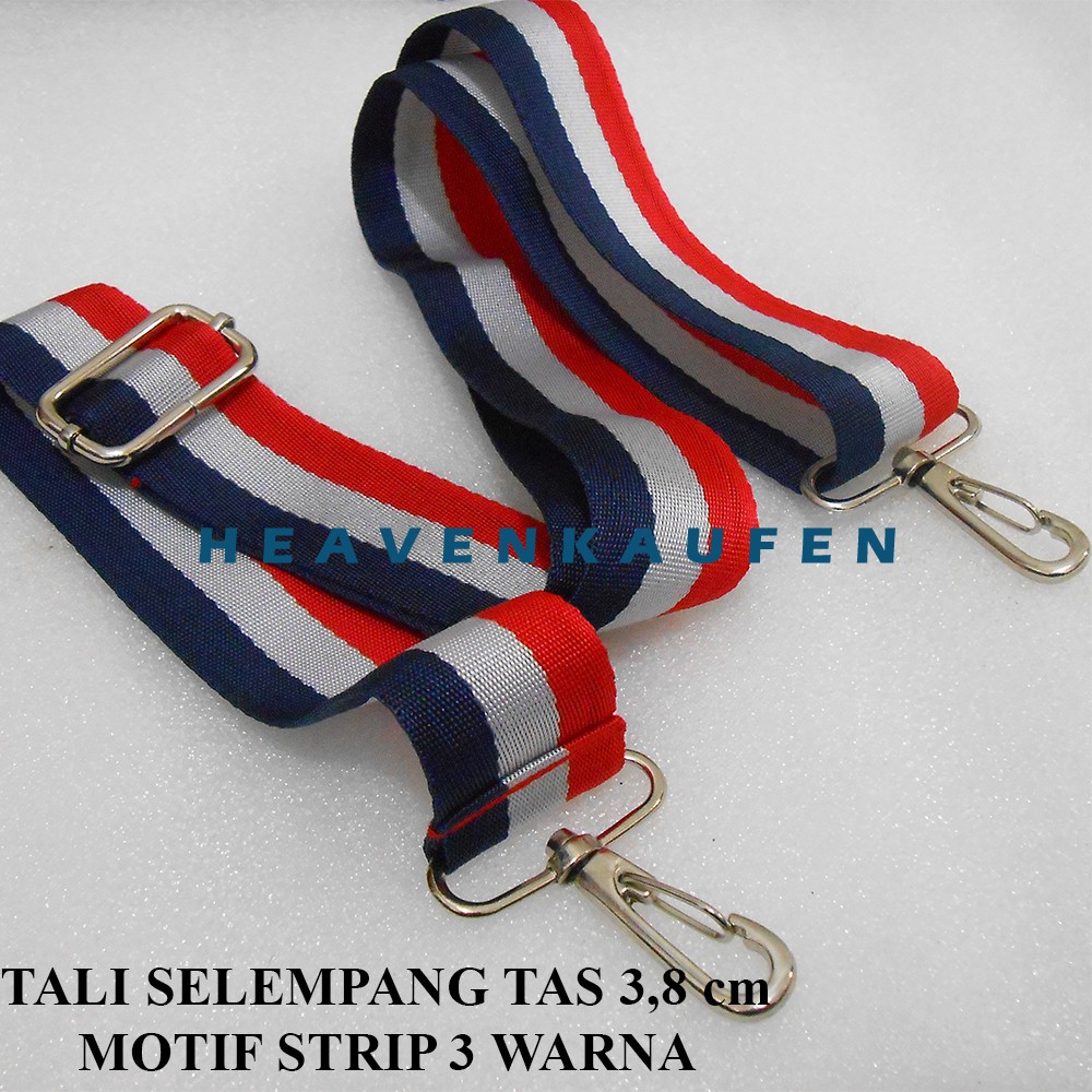 Tali Selempang Tas / Strap Tas Lebar 3,8 cm Motif Strip 3 Warna Bagus Kait Besi