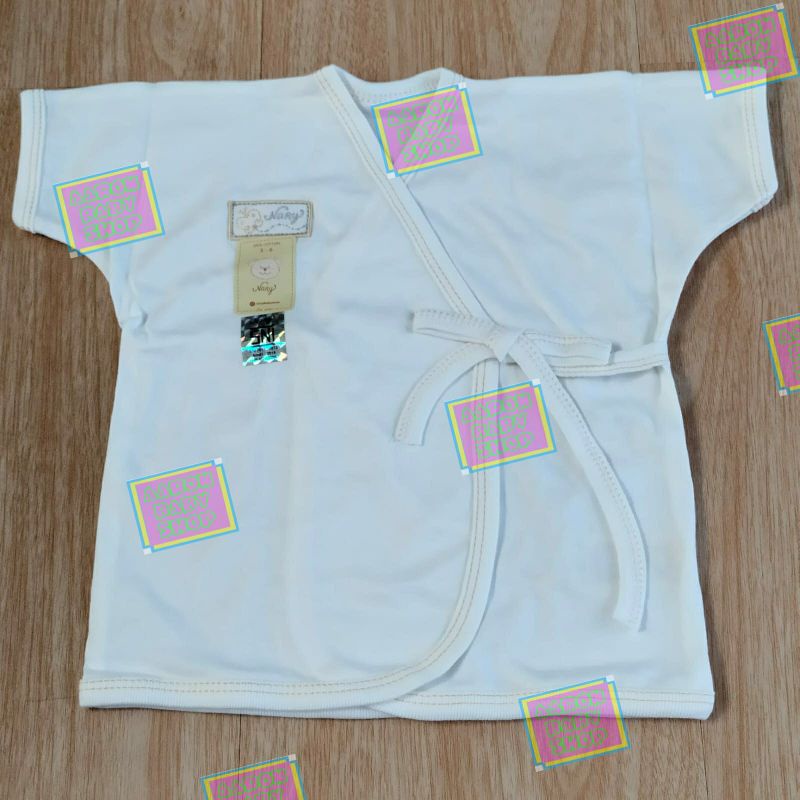 Baju Bayi Kimono Pendek NARY Size 0-3 / 3-6 bulan Warna / Putih Katun Premium Newborn SNI (KPDK)-Putih-List Kuning