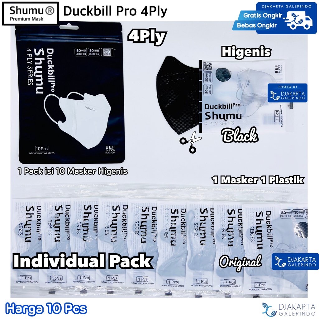 Masker Shumu Duckbill PRO 4Ply Individual Pack isi 10Pcs