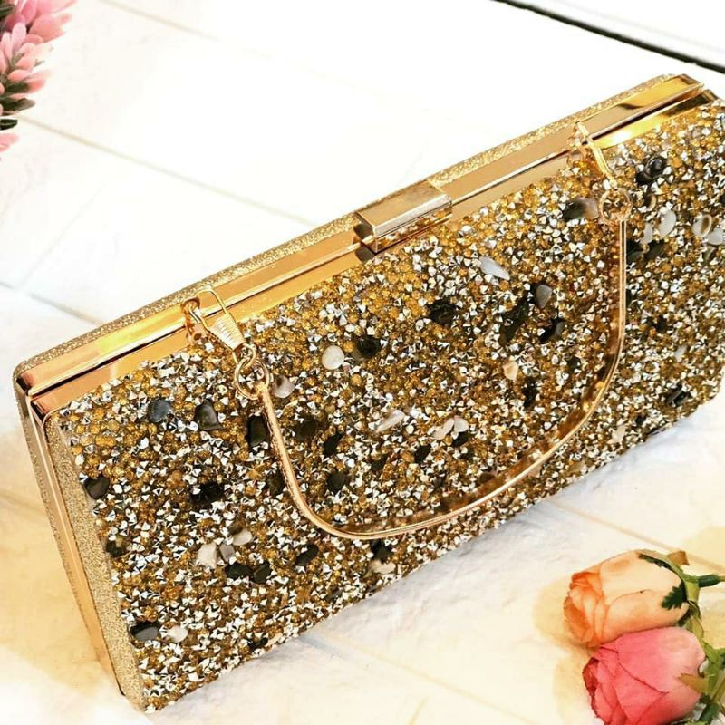 Tas Pesta VALENTINA Embellished Crystal Box Clutch