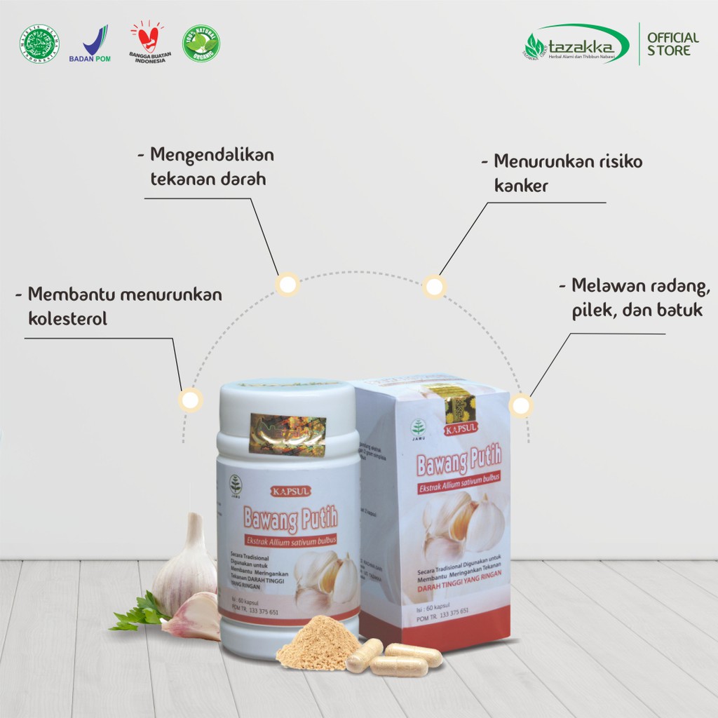 Obat Darah Tinggi | Obat Herbal Hipertensi | Kapsul Herbal BAWANG PUTIH Tazakka Isi 60 Kapsul