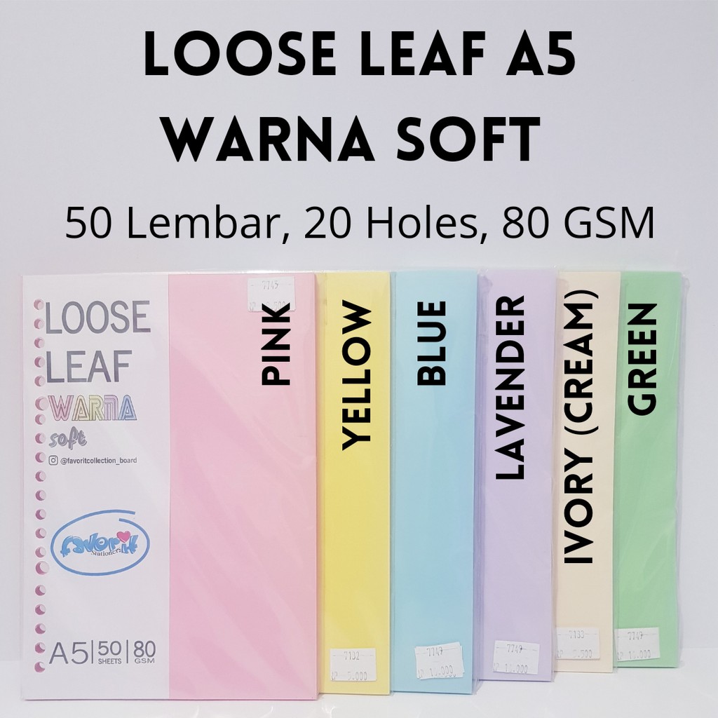 

Loose Leaf Kertas Binder A5 HVS warna muda refill 100 LEMBAR