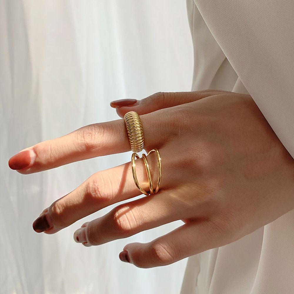 Cincin Model Terbuka Bentuk Geometris Tidak Teratur Warna Emas Gaya Korea Untuk Wanita