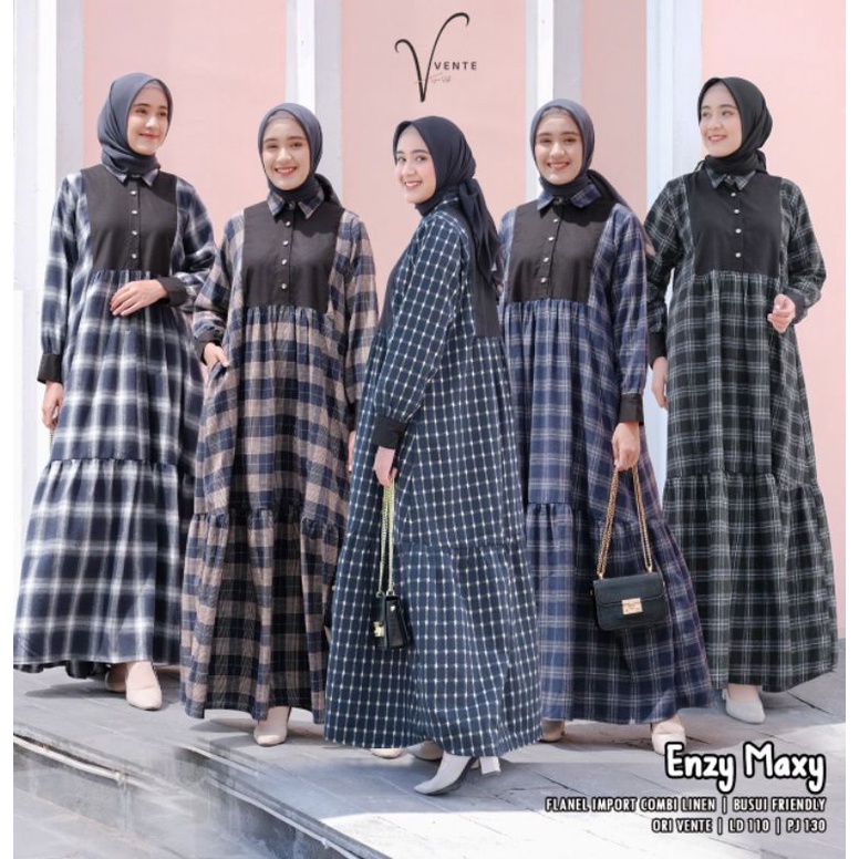 Dress Wanita LD 110 XXL Enzy Maxy Ori Vente Enzi Gamis Terbaru Murah Syari Maxi Jumbo Big Size Flane