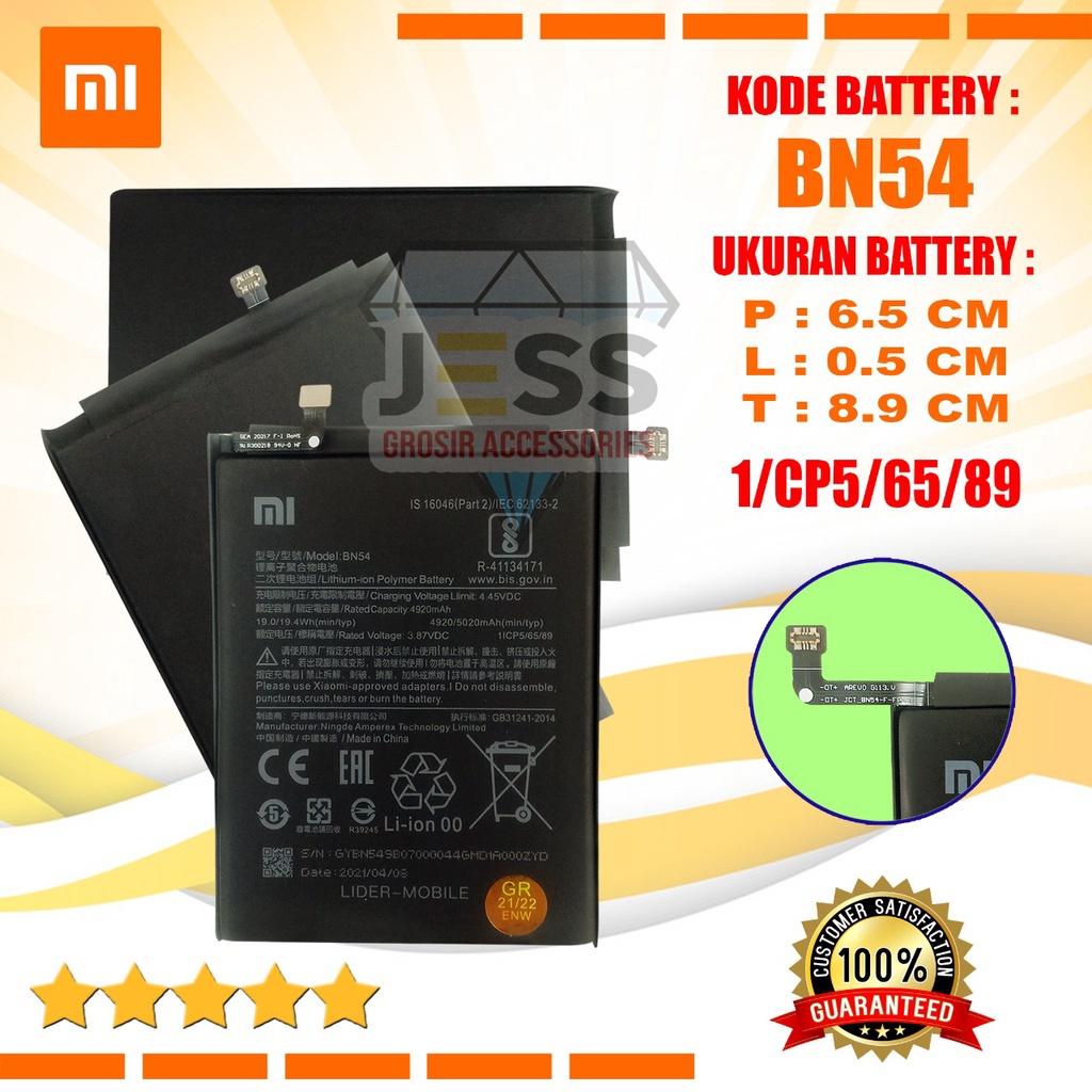 Baterai Battery Original Xiaomi Redmi 9 , Redmi Note 9 , Note 9 Pro , Redmi Note 10 Pro , BN54 BN-54