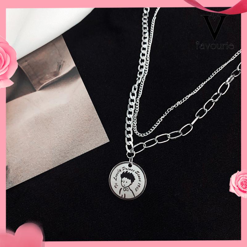 [COD]The Little Prince Double Kalung Pria dan Wanita Hip Hop Liontin Sederhana Rantai Baja Titanium Aksesoris Rantai Sweater-FA