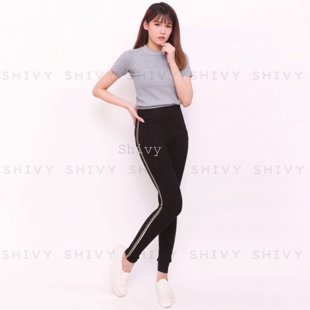 SR CELANA LEGGING LIST PITA TIMBUL NICE IMPORT WANITA MURAH JUMBO HAMIL GROSIR ECER