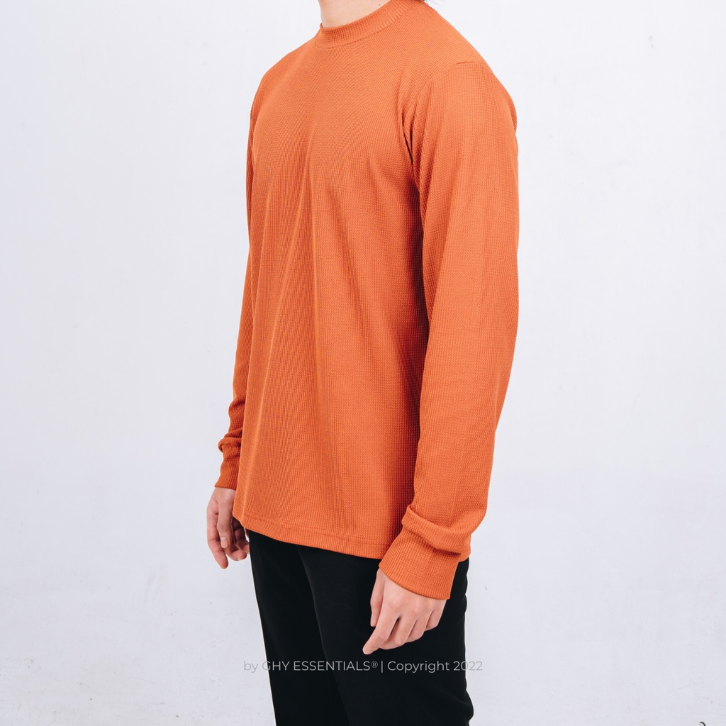 GHY ESSENTIALS Waffle Series - Long Sleeve Shirt (Amber Orange)