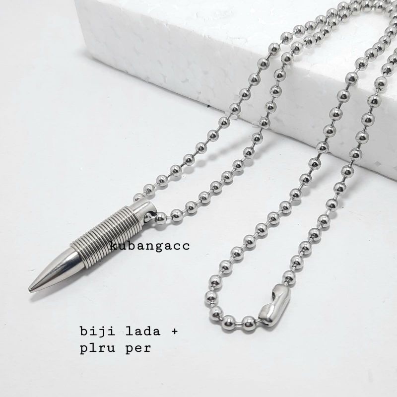 Arena Jewerly Kalung Peluru Kalung Monel Kalung Baja Putih 45 Cm Kalung Pria Wanita Kalung Keren