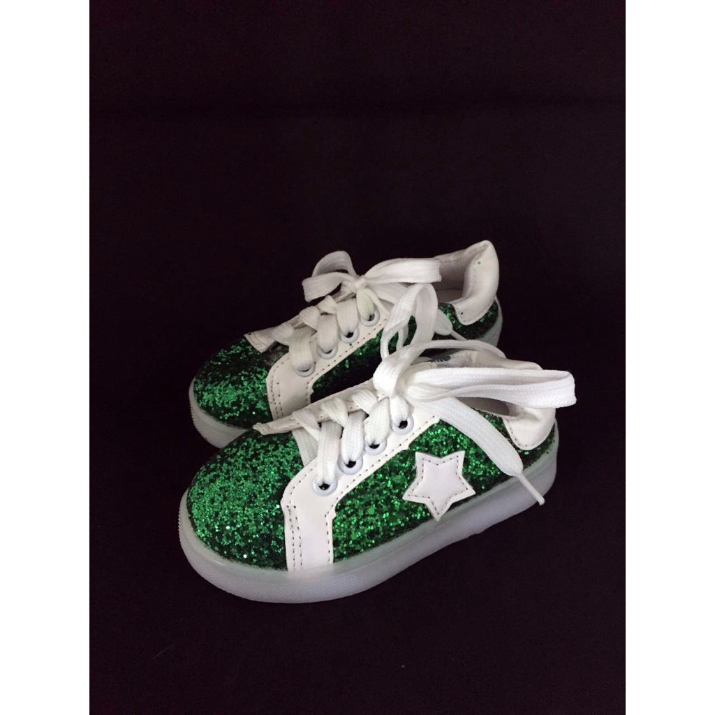 sepatu anak glitter star shoes glitter green untuk fashion anak perempuan
