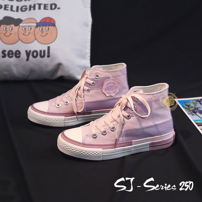 [JWALK] Sepatu Sneakers Boots Wanita BLACK PINK CREAM WARNA PASTEL - 250