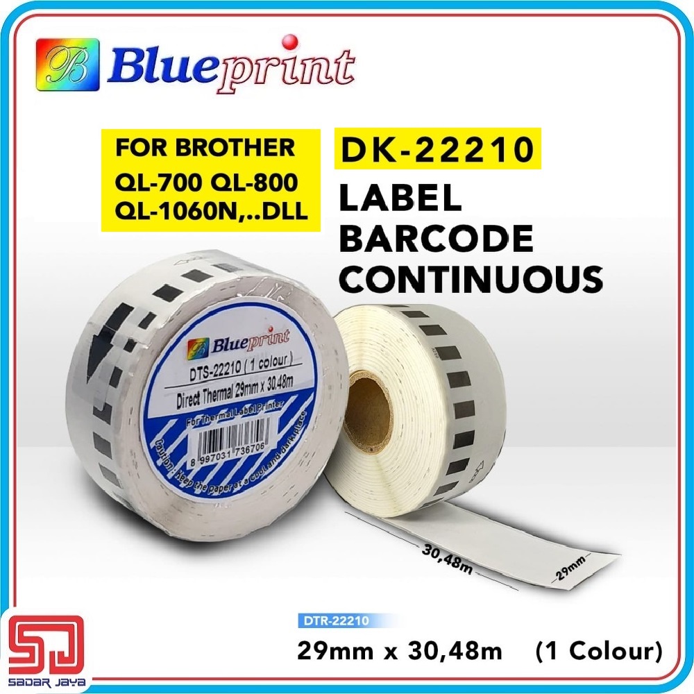 Blueprint Brother 22210 Label Barcode Continuous Stiker Roll 29 x 30,48m