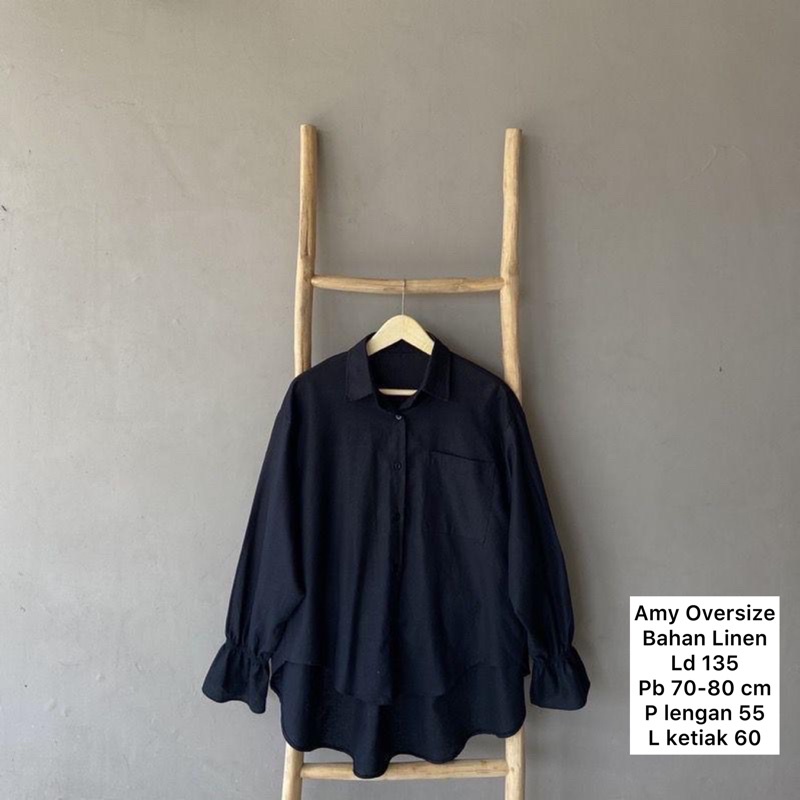 MONOCHROME OVERSIZE BLOUSE MOTIF - ATASAN RAYON FULL KANCING JUMBO / ATASAN RAYON KOMBINASI-AMY OVERSIZE HITAM