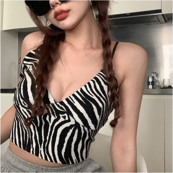 Korean Printed Zebra Tank Top C437-Black