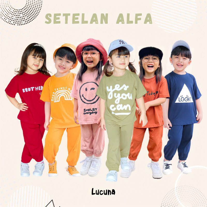 PROMO 7.7 Setelan Anak Unisex Alfa Lucuna SMILEE Size 1-5Tahun / Setelan Boy and Girl / Setelan anak Lucu