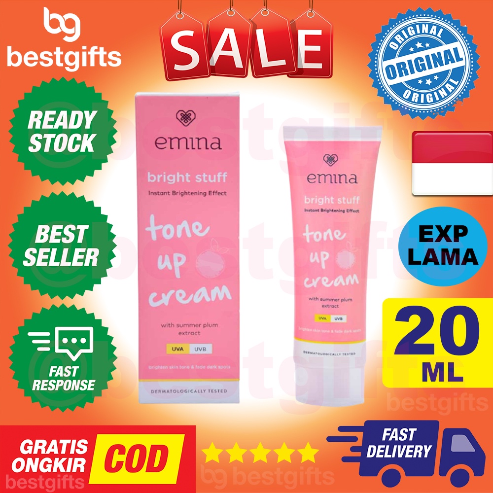 EMINA BRIGHT STUFF TONE UP CREAM INSTANT BRIGHTENING EFFECT UVA UVB PELEMBAB WAJAH MENCERAHKAN INSTAN 20 ML