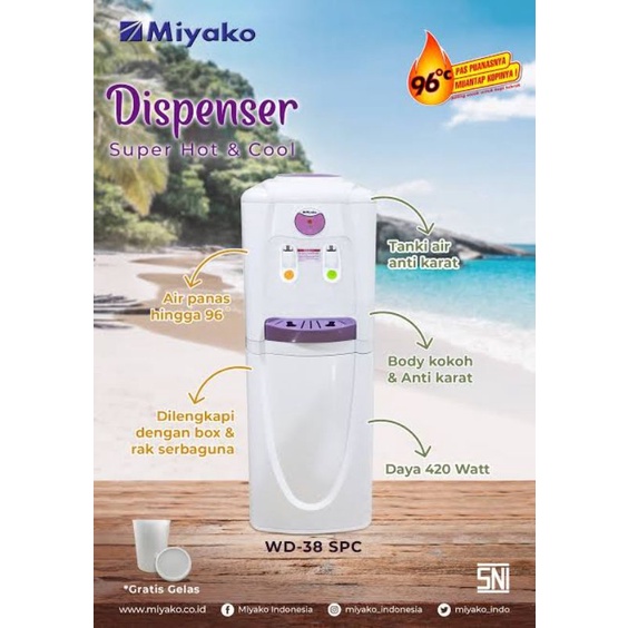 Dispenser Miyako Tinggi Galon Atas WD 38 SPC (Super Hot &amp; Cool)