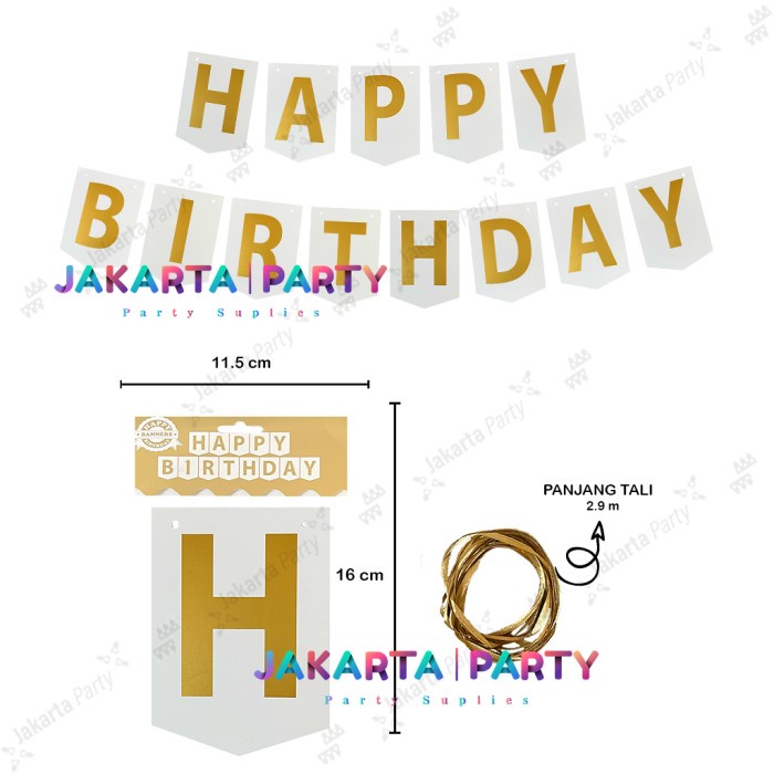 Banner Happy Birthday Tulisan Gold #1 / Bunting Flag HBD