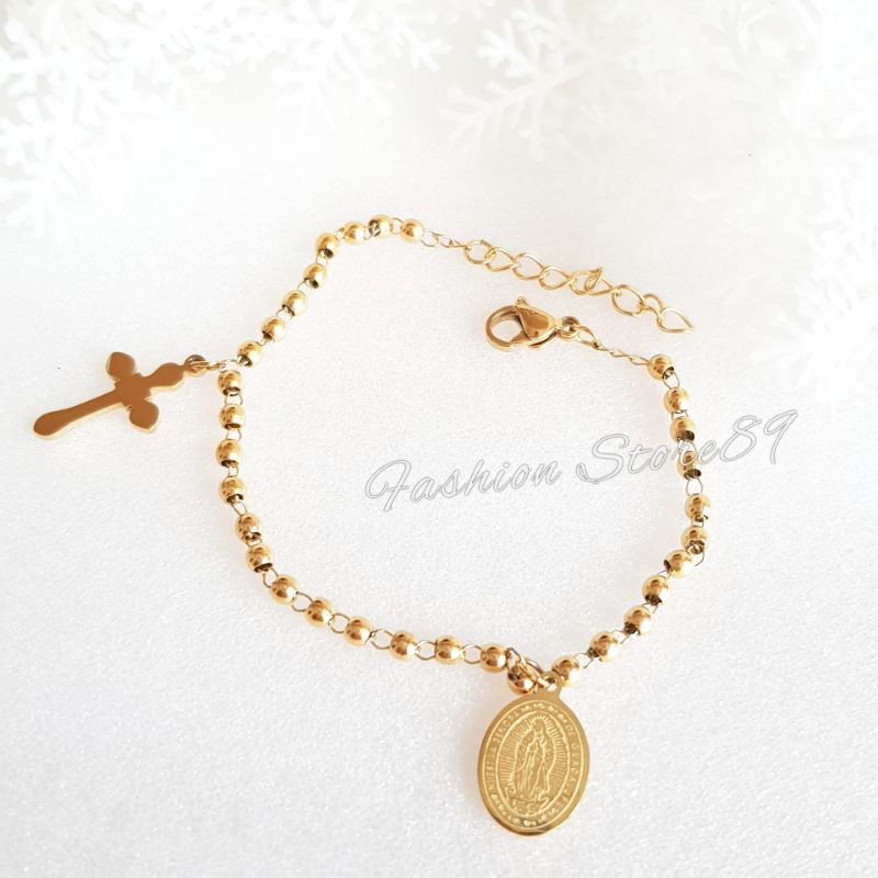 Gelang Rosario jurai Salib Bunda Maria Gold Titanium import RSG06